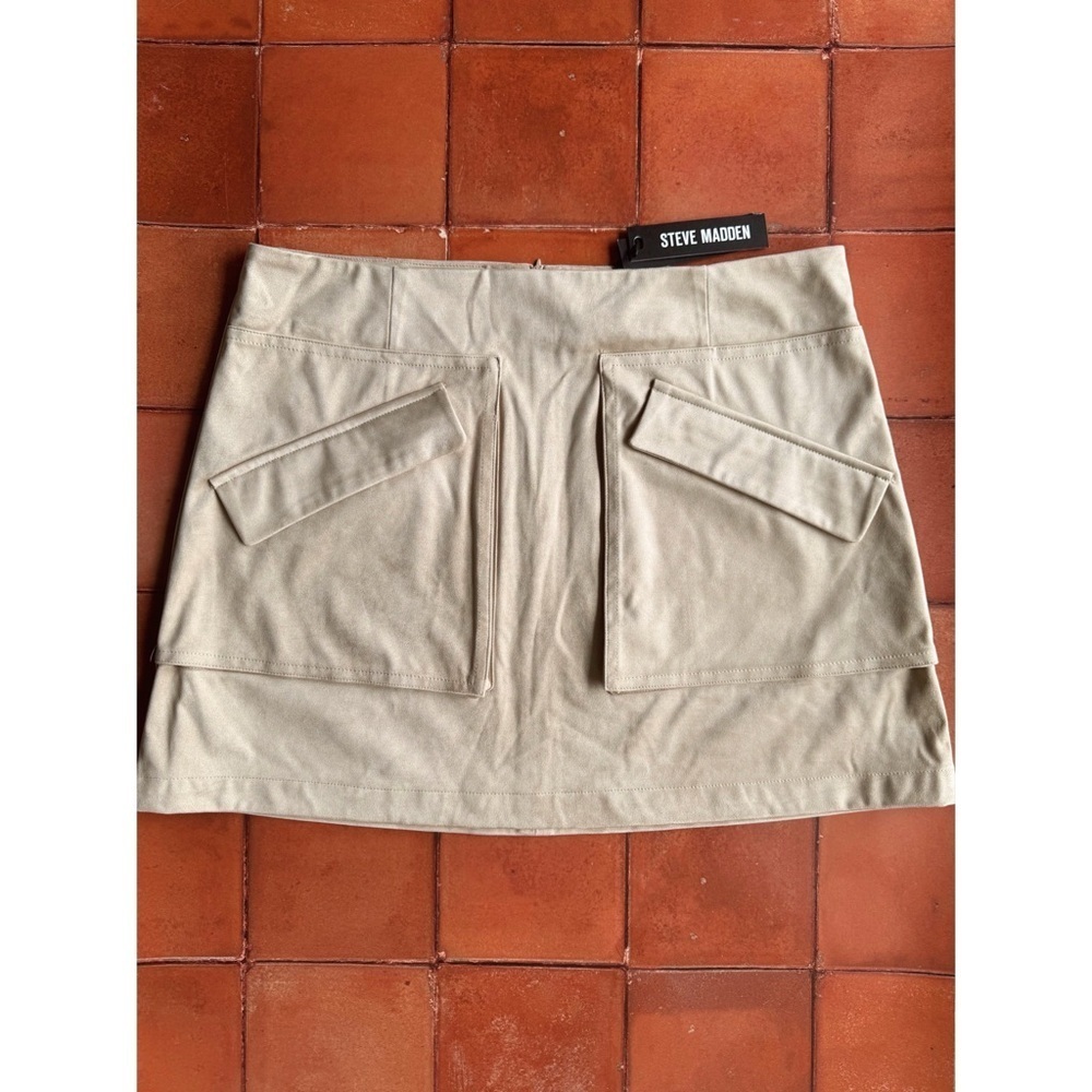 Sz 12 Steve Madden Cardona Microsuede Mini Utility Skirt In Oatmeal NWT